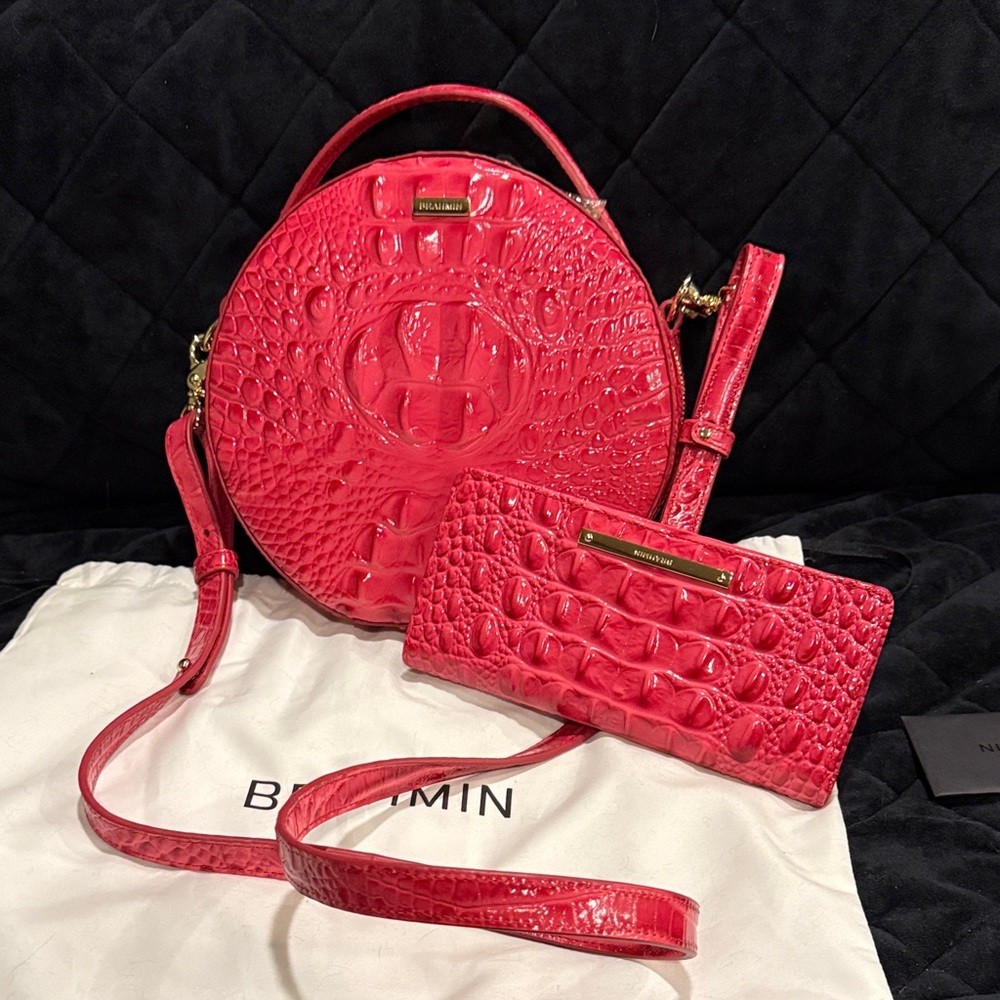 Brahmin Lane Vibrant Pink Croc-Embossed Crossbody Bag and Wallet